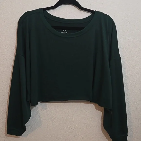 UO Out From Under Cropped Tee Green Small - Picture 2 of 6